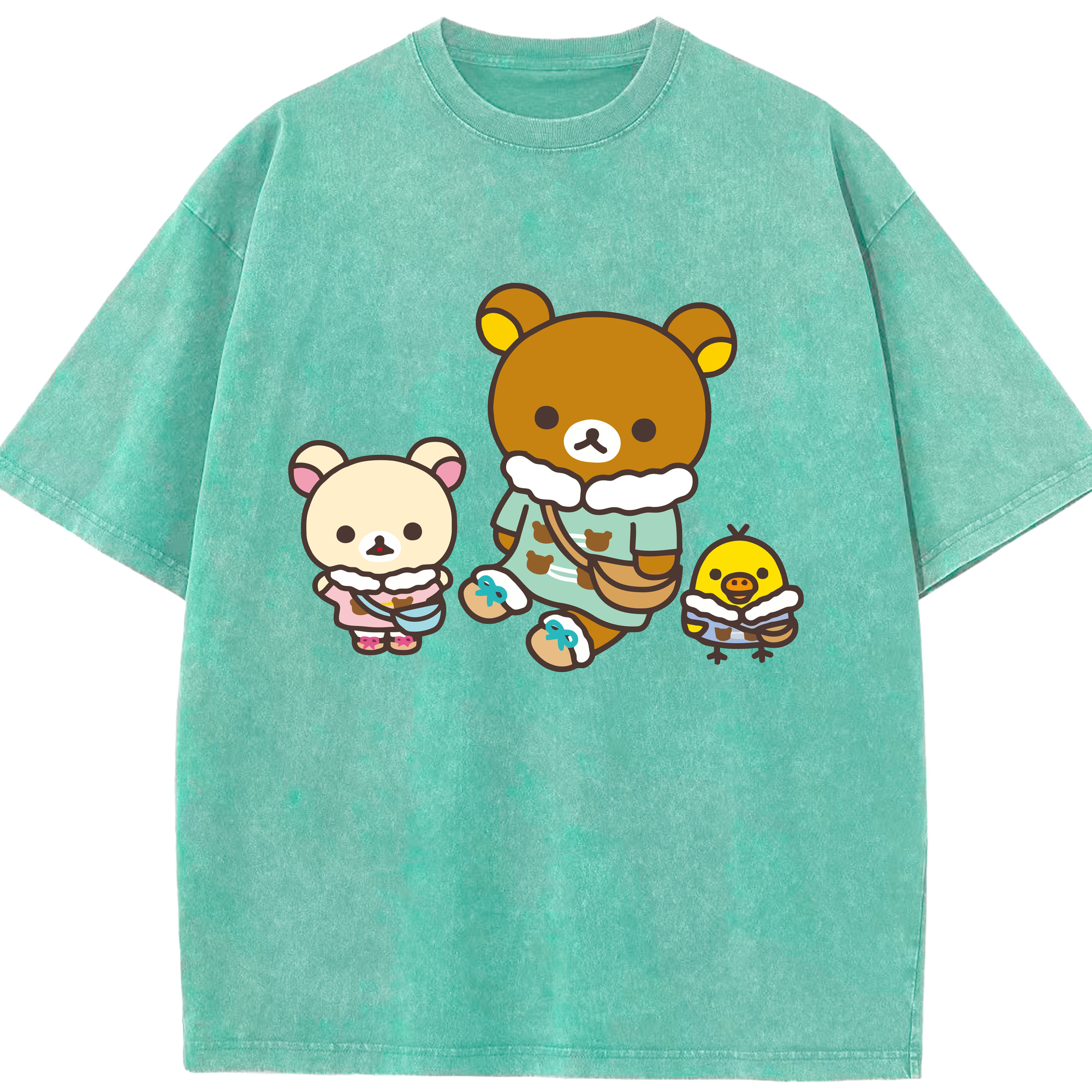 （画像用） リラックマ リラックマ キイロイトリ Rilakkuma Korilakkuma Kiiroitori 綿100% ヴィンテージ風 半袖Tシャツ（フロントプリント）